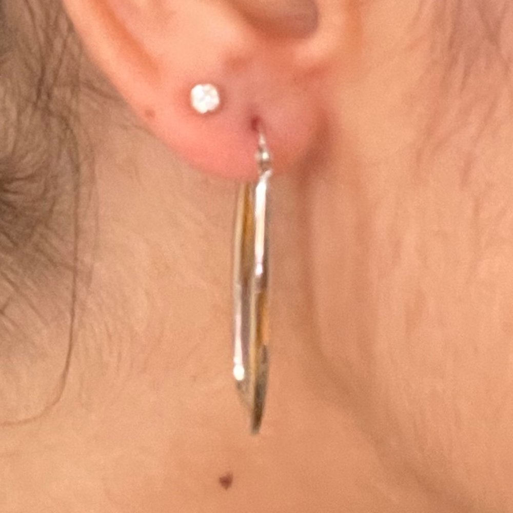 Modern Silver Rectangle Hoop Earrings - Picture 2 of 4